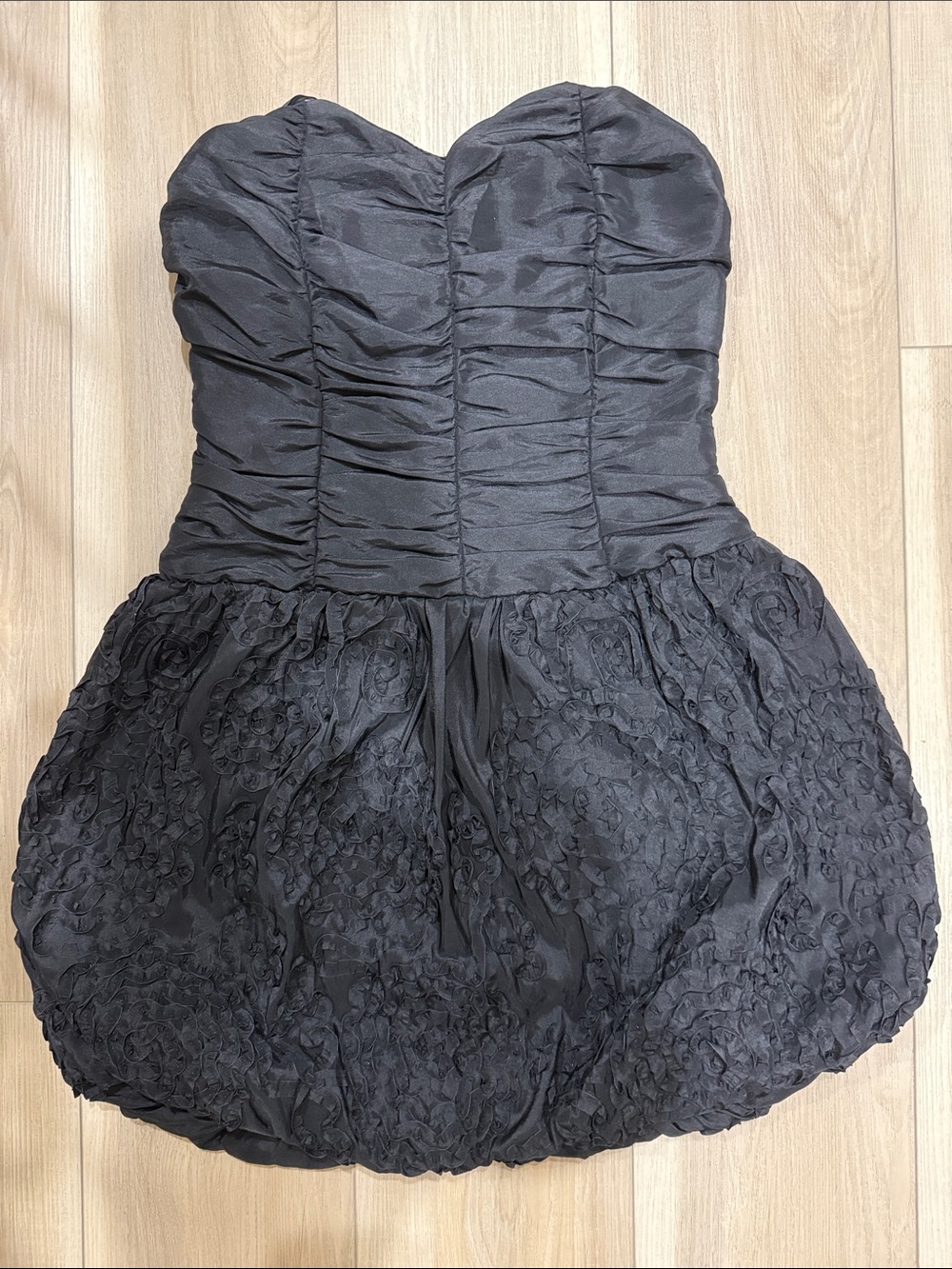 Alyn Paige Strapless Black Bubble Hem Cocktail Dress